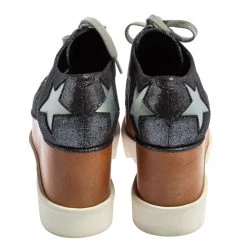 Stella McCartney Metallic Grey Faux Glitter Suede Elyse Star Platform Derby Size 36 For Women -Stella McCartney Sales luxury women stella mccartney used shoes p423777 003