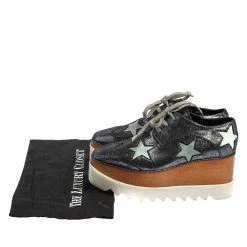 Stella McCartney Metallic Grey Faux Glitter Suede Elyse Star Platform Derby Size 36 For Women -Stella McCartney Sales luxury women stella mccartney used shoes p423777 008