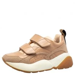 Stella McCartney Beige Faux Leather Eclypse Velcro Low Top Sneakers Size 39 For Women