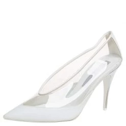 Stella McCartney White Faux Leather And PVC Pointed Toe Pumps Size 36.5 For Women