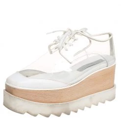 Stella McCartney White Faux Leather And PVC Elyse Platform Sneakers Size 35.5 For Women