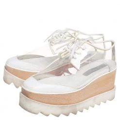 Stella McCartney White Faux Leather And PVC Elyse Platform Sneakers Size 35.5 For Women -Stella McCartney Sales luxury women stella mccartney used shoes p430312 009