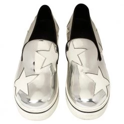 Stella McCartney Metallic Silver Faux Leather Binx Star Platform Slip On Sneakers Size 39 For Women -Stella McCartney Sales luxury women stella mccartney used shoes p433623 001