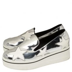 Stella McCartney Metallic Silver Faux Leather Binx Star Platform Slip On Sneakers Size 39 For Women -Stella McCartney Sales luxury women stella mccartney used shoes p433623 003