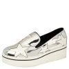 Stella McCartney Metallic Silver Faux Leather Binx Star Platform Slip On Sneakers Size 39 For Women