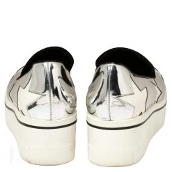 Stella McCartney Metallic Silver Faux Leather Binx Star Platform Slip On Sneakers Size 39 For Women -Stella McCartney Sales luxury women stella mccartney used shoes p433623 006