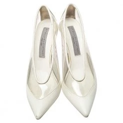 Stella McCartney White Faux Leather And PVC Pointed Toe Pumps Size 37 For Women -Stella McCartney Sales luxury women stella mccartney used shoes p436929 001
