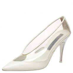 Stella McCartney White Faux Leather And PVC Pointed Toe Pumps Size 37 For Women