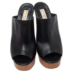 Stella McCartney Black Faux Leather Wooden Block Heel Platform Sandals Size 38.5 For Women 12 Stella McCartney Black Faux Leather Wooden Block Heel Platform Sandals Size 38.5 For Women -Stella McCartney Sales luxury women stella mccartney used shoes p440333 001
