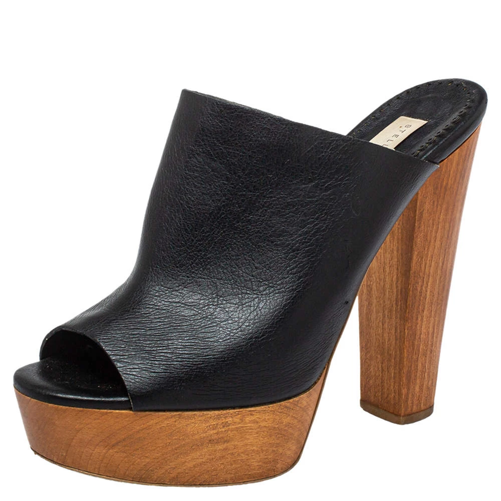 Stella McCartney Black Faux Leather Wooden Block Heel Platform Sandals Size 38.5 For Women 3 Stella McCartney Black Faux Leather Wooden Block Heel Platform Sandals Size 38.5 For Women