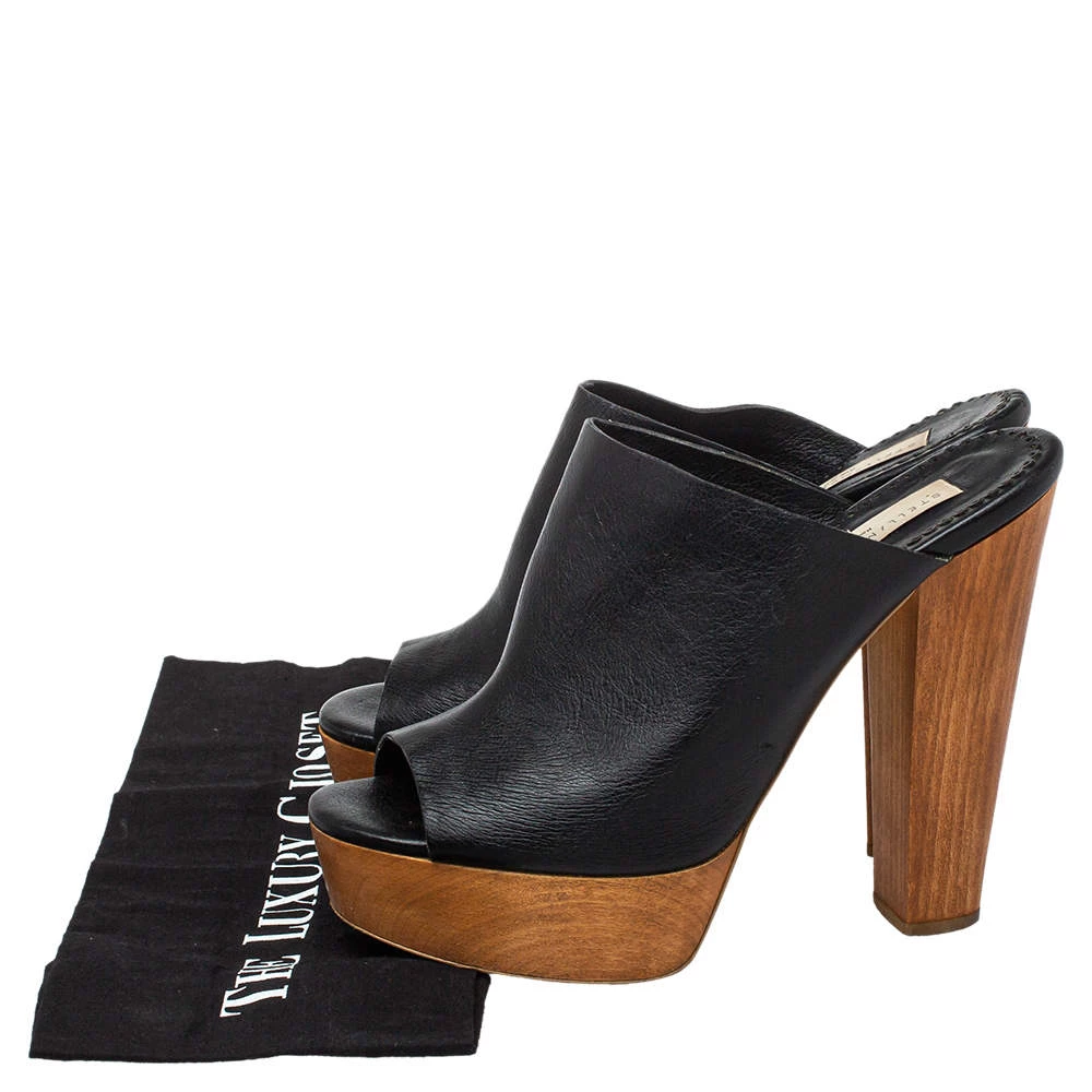 Stella McCartney Black Faux Leather Wooden Block Heel Platform Sandals Size 38.5 For Women 10 Stella McCartney Black Faux Leather Wooden Block Heel Platform Sandals Size 38.5 For Women - Image 8