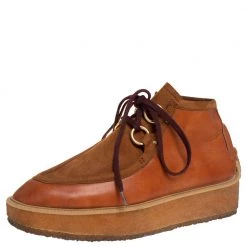 Stella McCartney Brown Faux Suede And Faux Leather Clipper Platform High Top Sneakers Size 41 For Women