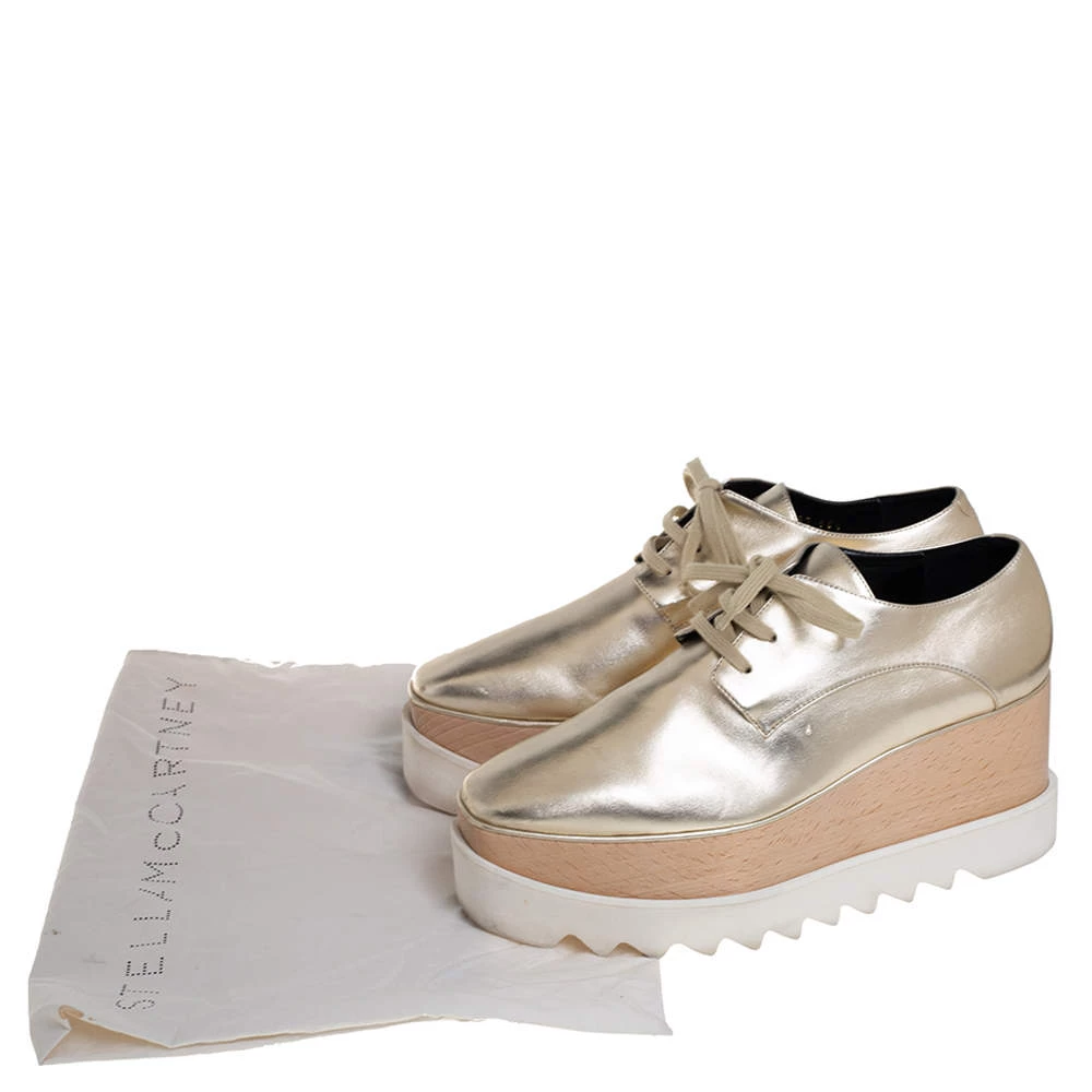 Stella McCartney Gold Faux Leather Wedge Sneakers Size 38.5 For Women 10 Stella McCartney Gold Faux Leather Wedge Sneakers Size 38.5 For Women - Image 8