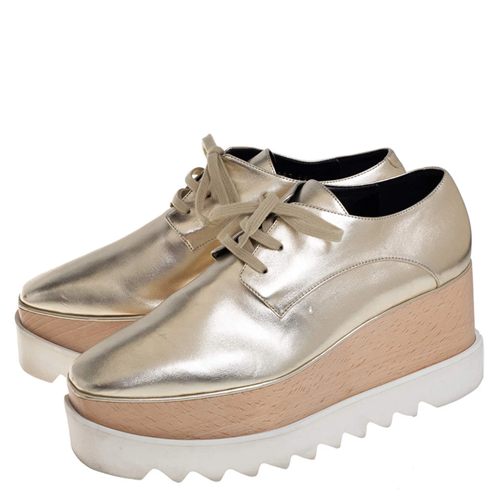 Stella McCartney Gold Faux Leather Wedge Sneakers Size 38.5 For Women 6 Stella McCartney Gold Faux Leather Wedge Sneakers Size 38.5 For Women - Image 4