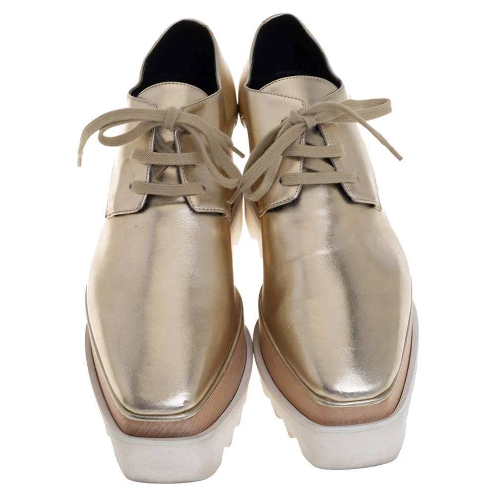 Stella McCartney Gold Faux Leather Wedge Sneakers Size 38.5 For Women 5 Stella McCartney Gold Faux Leather Wedge Sneakers Size 38.5 For Women - Image 3