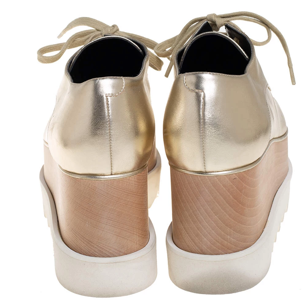 Stella McCartney Gold Faux Leather Wedge Sneakers Size 38.5 For Women 7 Stella McCartney Gold Faux Leather Wedge Sneakers Size 38.5 For Women - Image 5