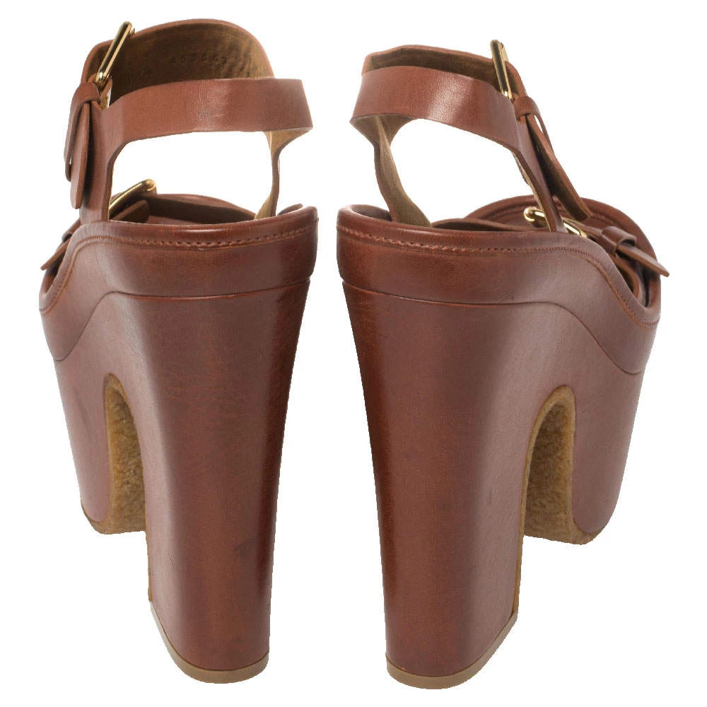 Stella McCartney Brown Faux Leather Buckle Block Heel Platform Sandals Size 40 For Women 7 Stella McCartney Brown Faux Leather Buckle Block Heel Platform Sandals Size 40 For Women - Image 5