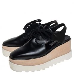 Stella McCartney Black Faux Leather Elyse Cut Out Derby Platform Sneakers Size 38 For Women -Stella McCartney Sales luxury women stella mccartney used shoes p451081 002