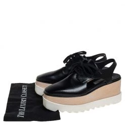 Stella McCartney Black Faux Leather Elyse Cut Out Derby Platform Sneakers Size 38 For Women -Stella McCartney Sales luxury women stella mccartney used shoes p451081 009