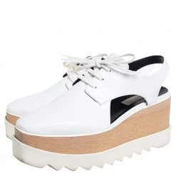 Stella McCartney White Faux Leather Elyse Cut Out Platform Derby Size 39 For Women -Stella McCartney Sales luxury women stella mccartney used shoes p451899 001