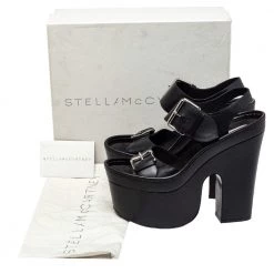 Stella McCartney Black Faux Leather Buckle Block Heel Sandals Size 39 For Women -Stella McCartney Sales luxury women stella mccartney used shoes p451937 001