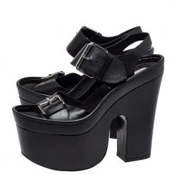 Stella McCartney Black Faux Leather Buckle Block Heel Sandals Size 39 For Women -Stella McCartney Sales luxury women stella mccartney used shoes p451937 003