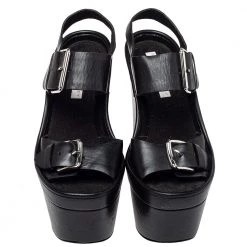 Stella McCartney Black Faux Leather Buckle Block Heel Sandals Size 39 For Women -Stella McCartney Sales luxury women stella mccartney used shoes p451937 004