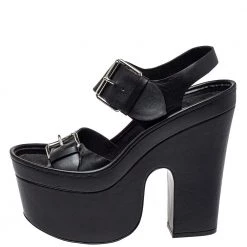 Stella McCartney Black Faux Leather Buckle Block Heel Sandals Size 39 For Women -Stella McCartney Sales luxury women stella mccartney used shoes p451937 006