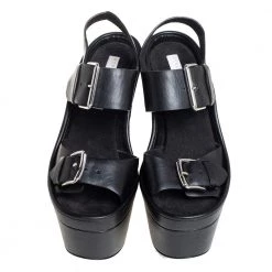 Stella McCartney Black Faux Leather Buckle Block Heel Sandals Size 38 For Women -Stella McCartney Sales luxury women stella mccartney used shoes p451938 005