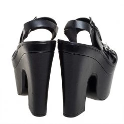 Stella McCartney Black Faux Leather Buckle Block Heel Sandals Size 38 For Women -Stella McCartney Sales luxury women stella mccartney used shoes p451938 006