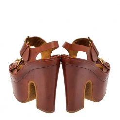 Stella McCartney Brown Faux Leather Block Heel Platform Sandals Size 35 For Women -Stella McCartney Sales luxury women stella mccartney used shoes p451949 001