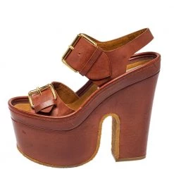 Stella McCartney Brown Faux Leather Block Heel Platform Sandals Size 35 For Women -Stella McCartney Sales luxury women stella mccartney used shoes p451949 002