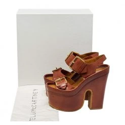 Stella McCartney Brown Faux Leather Block Heel Platform Sandals Size 35 For Women -Stella McCartney Sales luxury women stella mccartney used shoes p451949 006