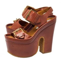 Stella McCartney Brown Faux Leather Block Heel Platform Sandals Size 35 For Women -Stella McCartney Sales luxury women stella mccartney used shoes p451949 007