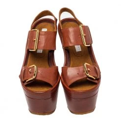 Stella McCartney Brown Faux Leather Block Heel Platform Sandals Size 35 For Women -Stella McCartney Sales luxury women stella mccartney used shoes p451949 008