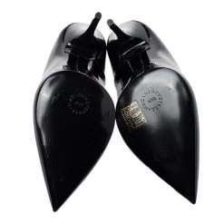 Stella McCartney Black Faux Patent Leather V Neck Pointed Toe Pumps Size 35.5 For Women -Stella McCartney Sales luxury women stella mccartney used shoes p452675 003