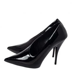 Stella McCartney Black Faux Patent Leather V Neck Pointed Toe Pumps Size 35.5 For Women -Stella McCartney Sales luxury women stella mccartney used shoes p452675 005