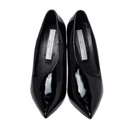 Stella McCartney Black Faux Patent Leather V Neck Pointed Toe Pumps Size 35.5 For Women -Stella McCartney Sales luxury women stella mccartney used shoes p452675 006