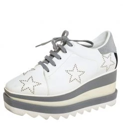 Stella McCartney White/Grey Faux Leather And Suede Elyse Star Sneakers Size 35 For Women