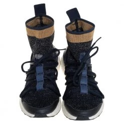 Stella McCartney Stella McCartney For Adidas Athletic Blue Lurex Fabric High Top Sneakers Size 40.5 For Women -Stella McCartney Sales luxury women stella mccartney used shoes p454342 009