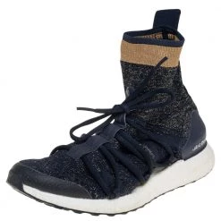 Stella McCartney Stella McCartney For Adidas Athletic Blue Lurex Fabric High Top Sneakers Size 40.5 For Women