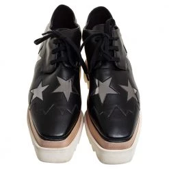 Stella McCartney Black Faux Leather Elyse Wedge Sneakers Size 38 For Women -Stella McCartney Sales luxury women stella mccartney used shoes p459468 007