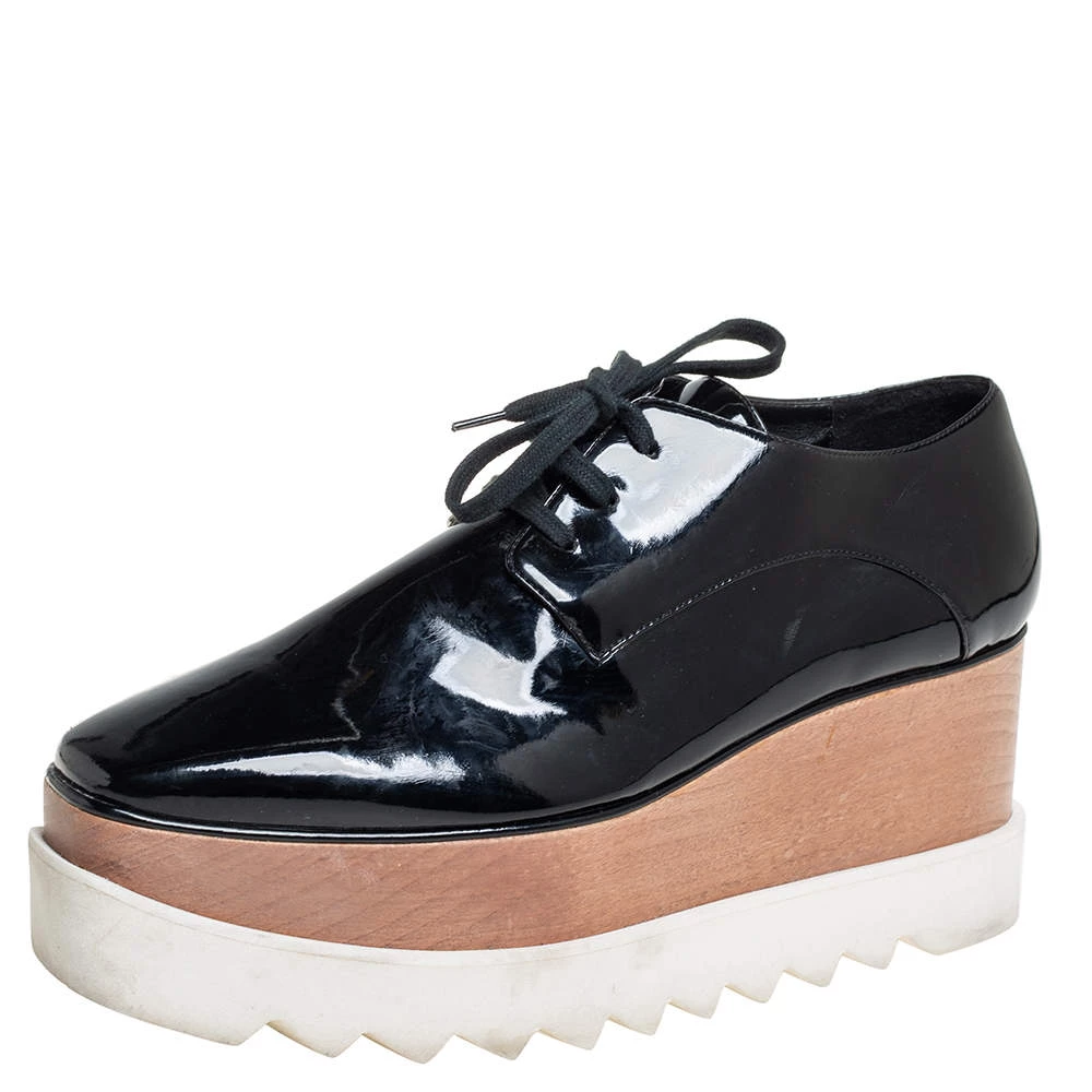 Stella McCartney Black Faux Patent Leather Elyse Platform Lace Up Derby Size 38.5 For Women 3 Stella McCartney Black Faux Patent Leather Elyse Platform Lace Up Derby Size 38.5 For Women
