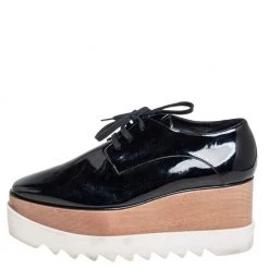 Stella McCartney Black Faux Patent Leather Elyse Platform Lace Up Derby Size 38.5 For Women 11 Stella McCartney Black Faux Patent Leather Elyse Platform Lace Up Derby Size 38.5 For Women -Stella McCartney Sales luxury women stella mccartney used shoes p460579 002