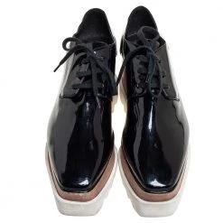 Stella McCartney Black Faux Patent Leather Elyse Platform Lace Up Derby Size 38.5 For Women 12 Stella McCartney Black Faux Patent Leather Elyse Platform Lace Up Derby Size 38.5 For Women -Stella McCartney Sales luxury women stella mccartney used shoes p460579 004