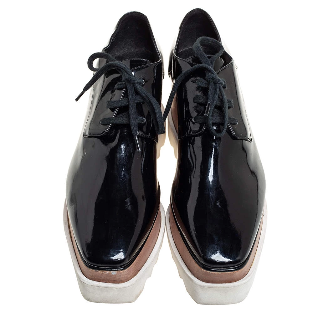 Stella McCartney Black Faux Patent Leather Elyse Platform Lace Up Derby Size 38.5 For Women 5 Stella McCartney Black Faux Patent Leather Elyse Platform Lace Up Derby Size 38.5 For Women - Image 3