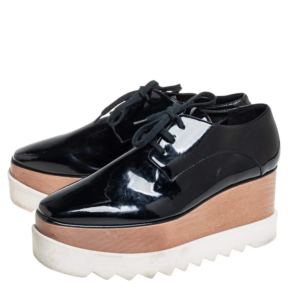 Stella McCartney Black Faux Patent Leather Elyse Platform Lace Up Derby Size 38.5 For Women 6 Stella McCartney Black Faux Patent Leather Elyse Platform Lace Up Derby Size 38.5 For Women - Image 4