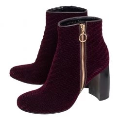 Stella McCartney Burgundy Woven Velvet Block Heel Ankle Booties Size 38 For Women -Stella McCartney Sales luxury women stella mccartney used shoes p465462 002