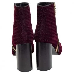 Stella McCartney Burgundy Woven Velvet Block Heel Ankle Booties Size 38 For Women -Stella McCartney Sales luxury women stella mccartney used shoes p465462 003