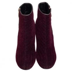 Stella McCartney Burgundy Woven Velvet Block Heel Ankle Booties Size 38 For Women -Stella McCartney Sales luxury women stella mccartney used shoes p465462 005